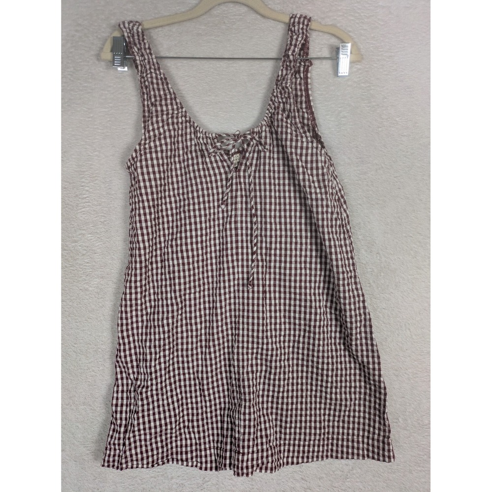 Billabong Mini Dress Women's Medium Burgundy White Gingham Lace-Up